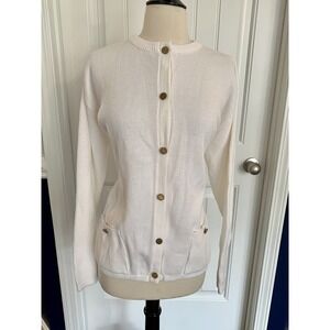 Vintage White Cardigan Sweater USA Womens XL Acrylic Knit Pockets 357